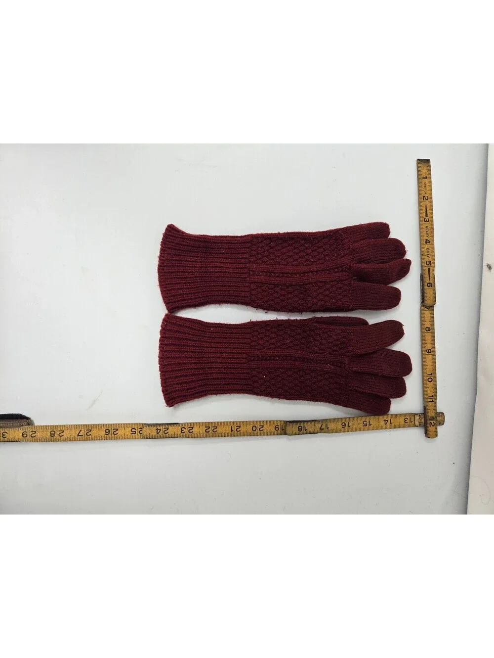 Vintage Maroon Knit Gloves Genuine Leather Palms WPL 6931 Ladies One Size